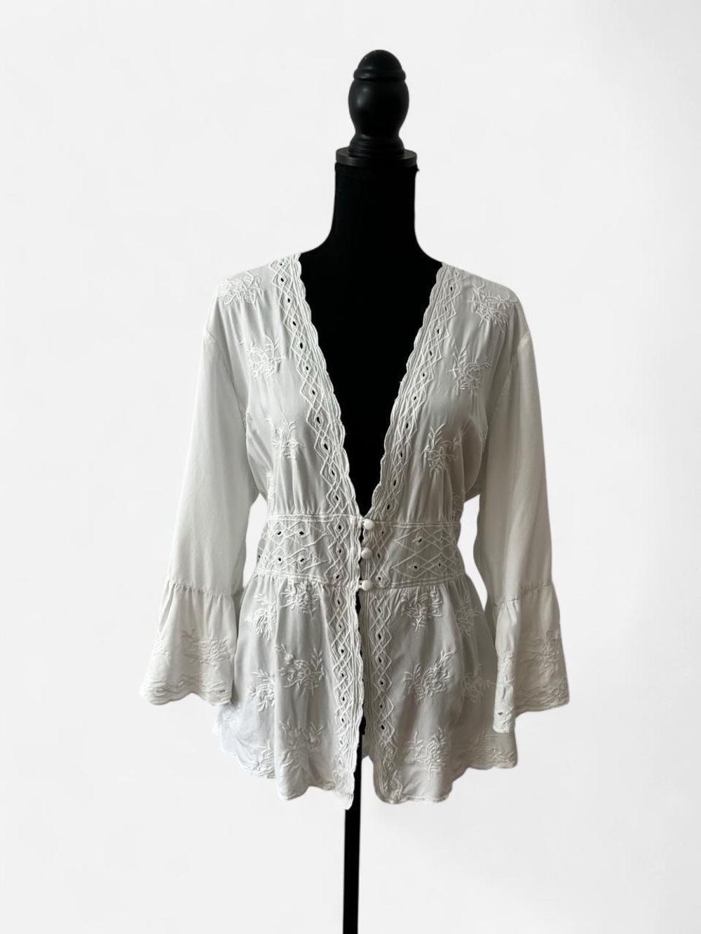 Soft Surroundings Women’s White Eyelet Blouse XL Fairycore Cottagecore Boho Top
